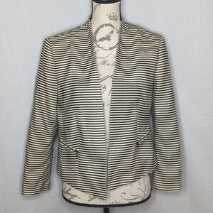 Ann Taylor Black/Cream Striped Blazer Size 12P EUC